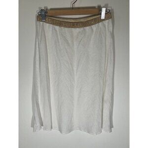 NWT Hartford Alternative white linen a-line skirt gold trim elastic waist L/XL